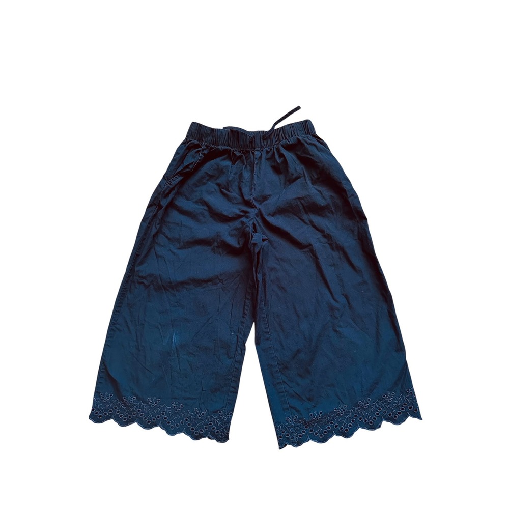 Navy Blue Eyelet Scallop Hem Wide Leg Cropped Pants Culottes Kids Size 6/7